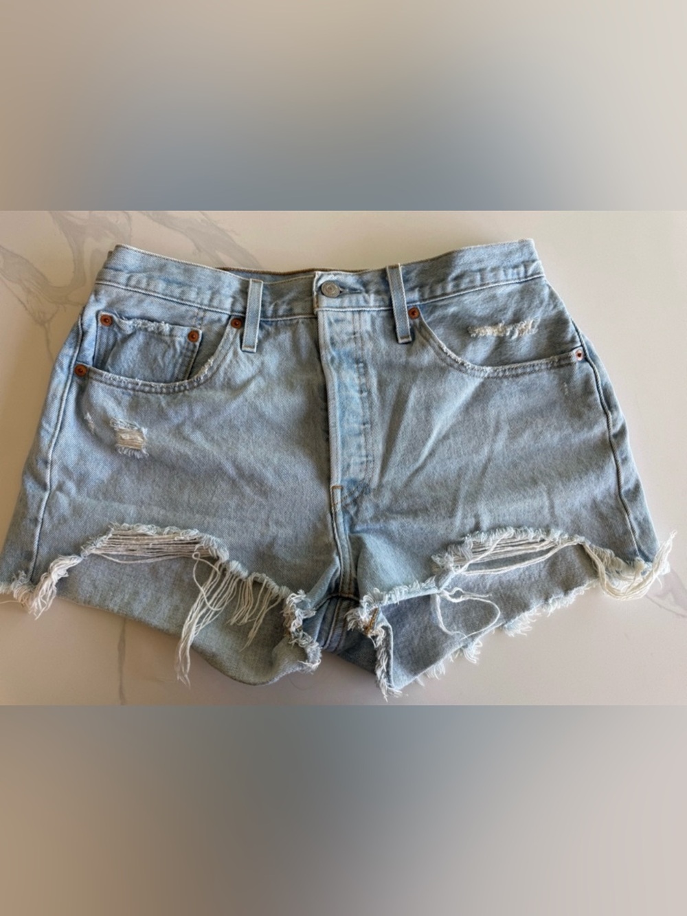 Levi's 501 Distressed Denim Shorts Cutoffs Light Blue Wash Size 31